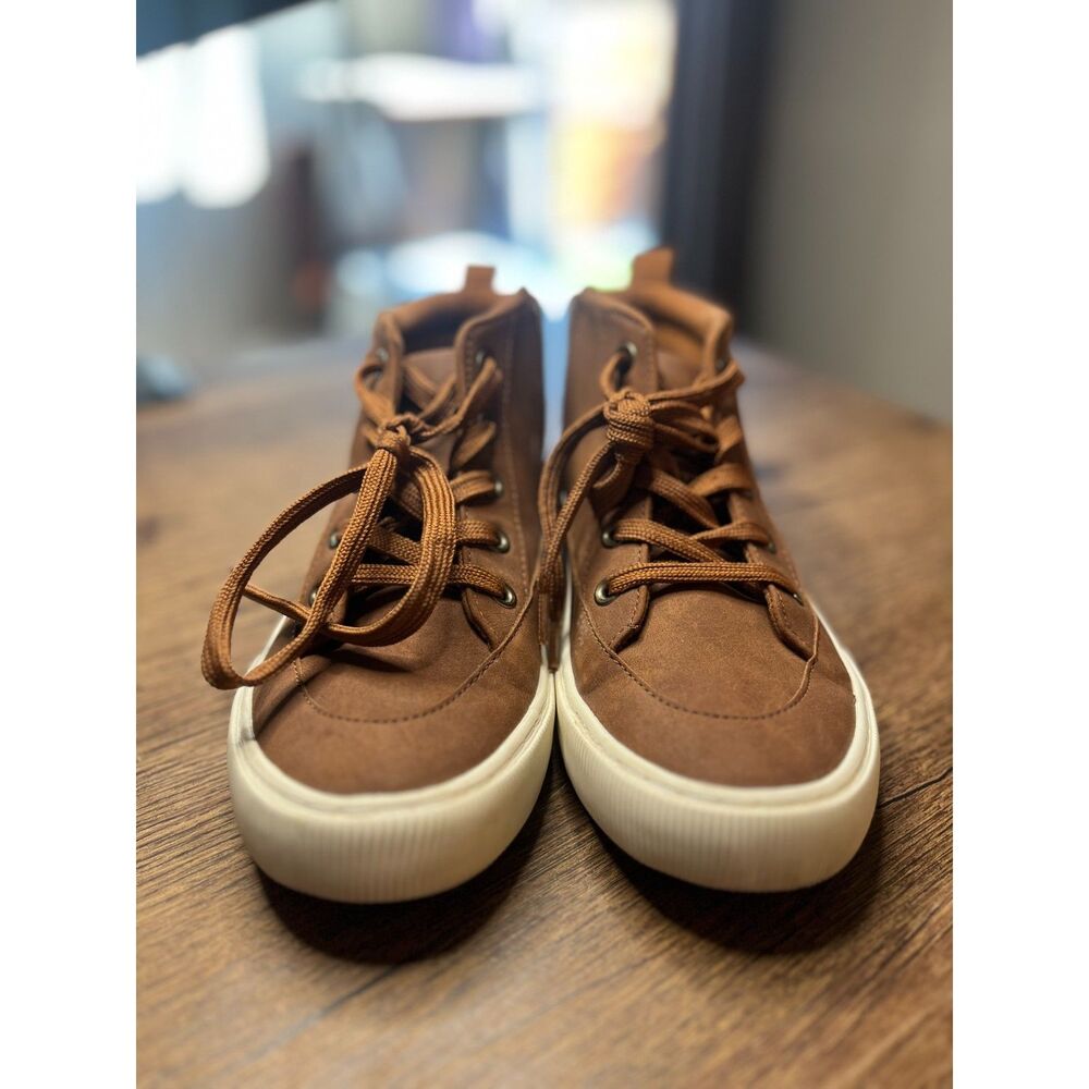 Cat & Jack Brown High Top Sneakers Youth Size 3 Side Zip